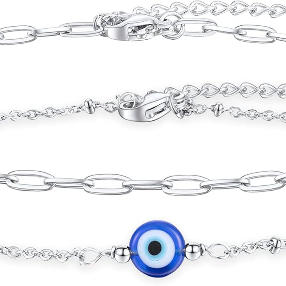 Gold Plated Evil Eye Bracelet/Anklets Layered Amulet Nazar for Women
